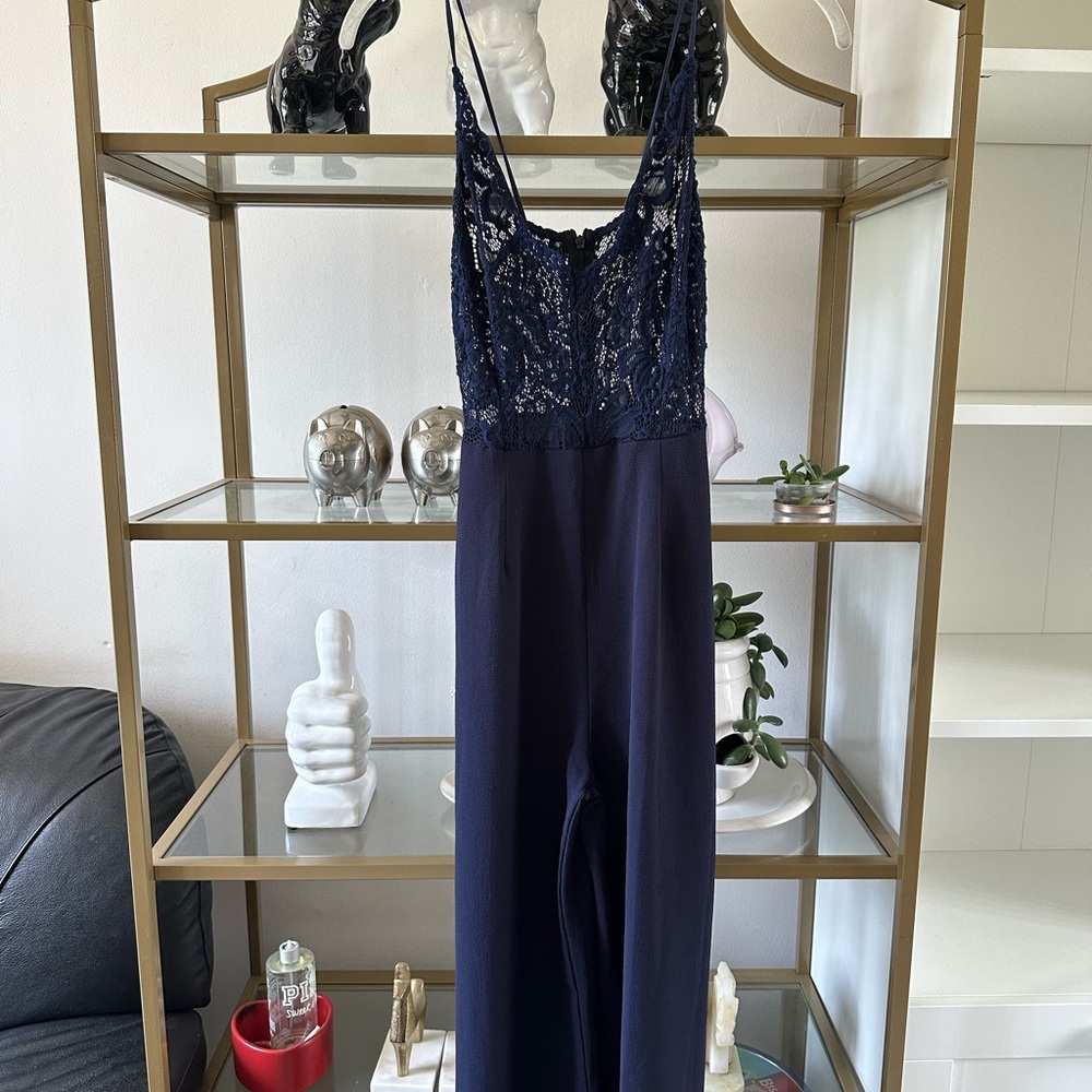 Prettylittlething navy jumpsuit